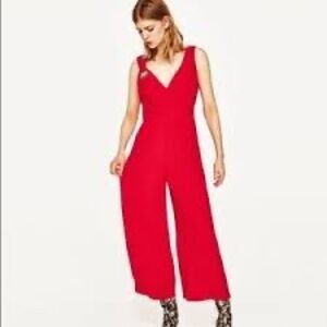Women’s Zara Basic Collection Red Sleeveless Jumpsuit. Medium- HOLIDAYS!